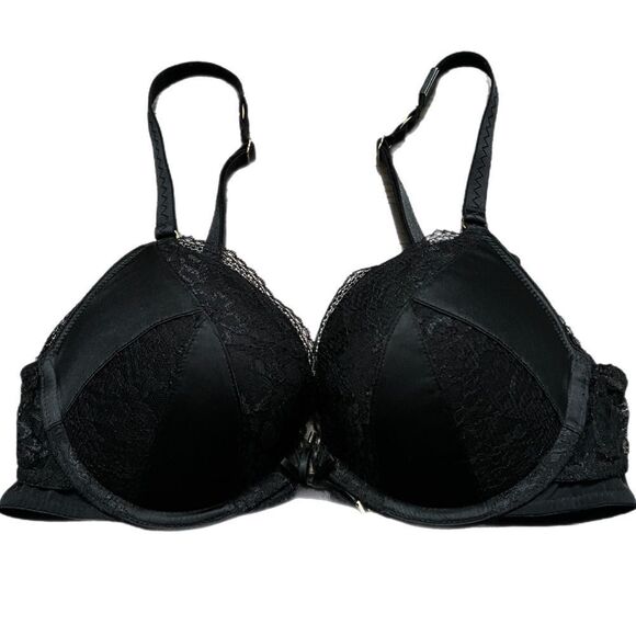 Victoria’s Secret Very sexy Strappy back Push up Padded Satiny bra black 32C - Picture 1 of 4